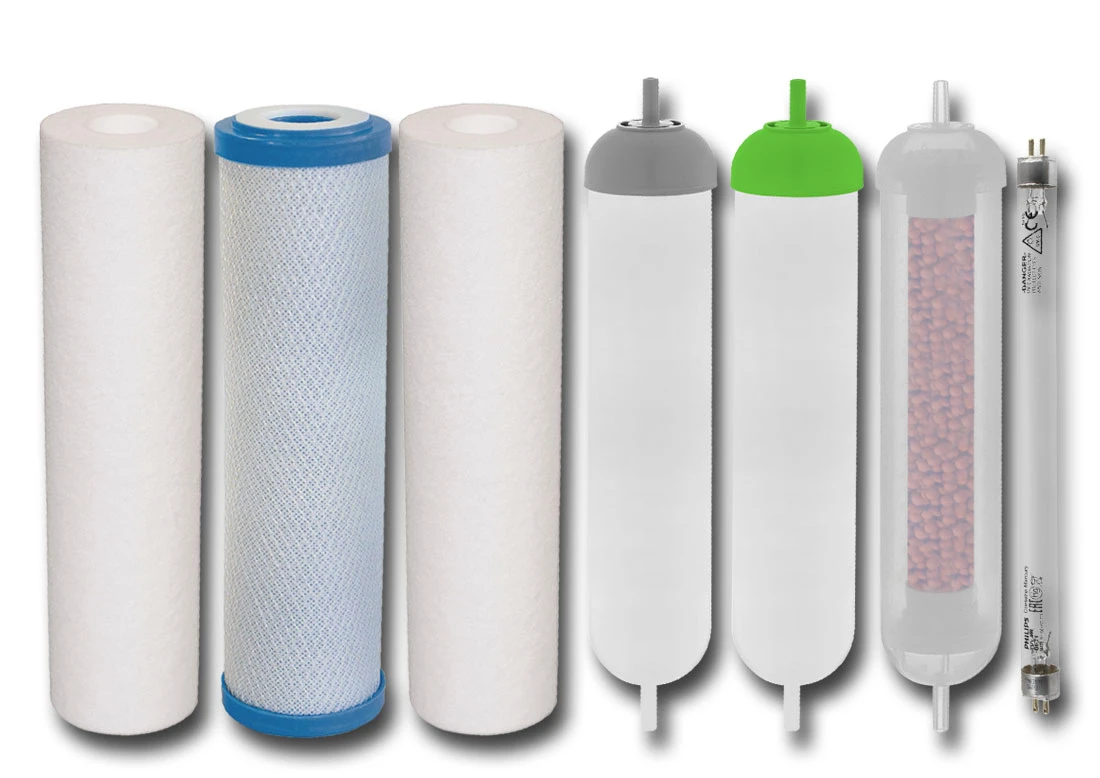 KP-RO8-USTM-Q : Komplet wkładów do RO8 z mineralizatorem, bioceramiką i żarnikiem UV KP-RO8-USTM-Q : Komplet wkładów do RO8 z mineralizatorem, bioceramiką i żarnikiem UV