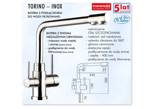 TORINO INOX : stal nierdzewna! Perfekcyjna bateria BlueWater do wody zimnej, ciepłej i filtrowanej TORINO INOX : stal nierdzewna! Perfekcyjna bateria BlueWater do wody zimnej, ciepłej i filtrowanej