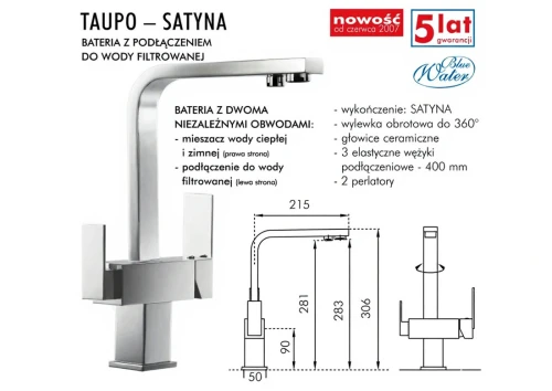 TAUPO SATYNA : nowoczesna bateria zlewozmywakowa z podłączeniem na filtr wody TAUPO SATYNA : nowoczesna bateria zlewozmywakowa z podłączeniem na filtr wody
