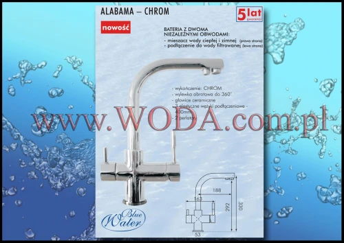 ALABAMA CHROM : Bateria zlewozmywakowa z dodatkowym podłączeniem na wodę filtrowaną. Blue Water
