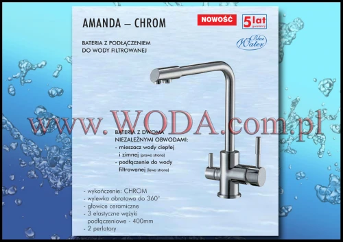 AMANDA CHROM : Blue Water - estetyczna i solidna bateria zlewozmywakowa z dodatkowym podłączeniem pod filtr wody