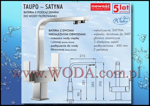 TAUPO SATYNA  : nowoczesna bateria zlewozmywakowa z podłączeniem na filtr wody