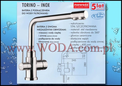 TORINO INOX : stal nierdzewna! Perfekcyjna bateria BlueWater do wody zimnej, ciepłej i filtrowanej